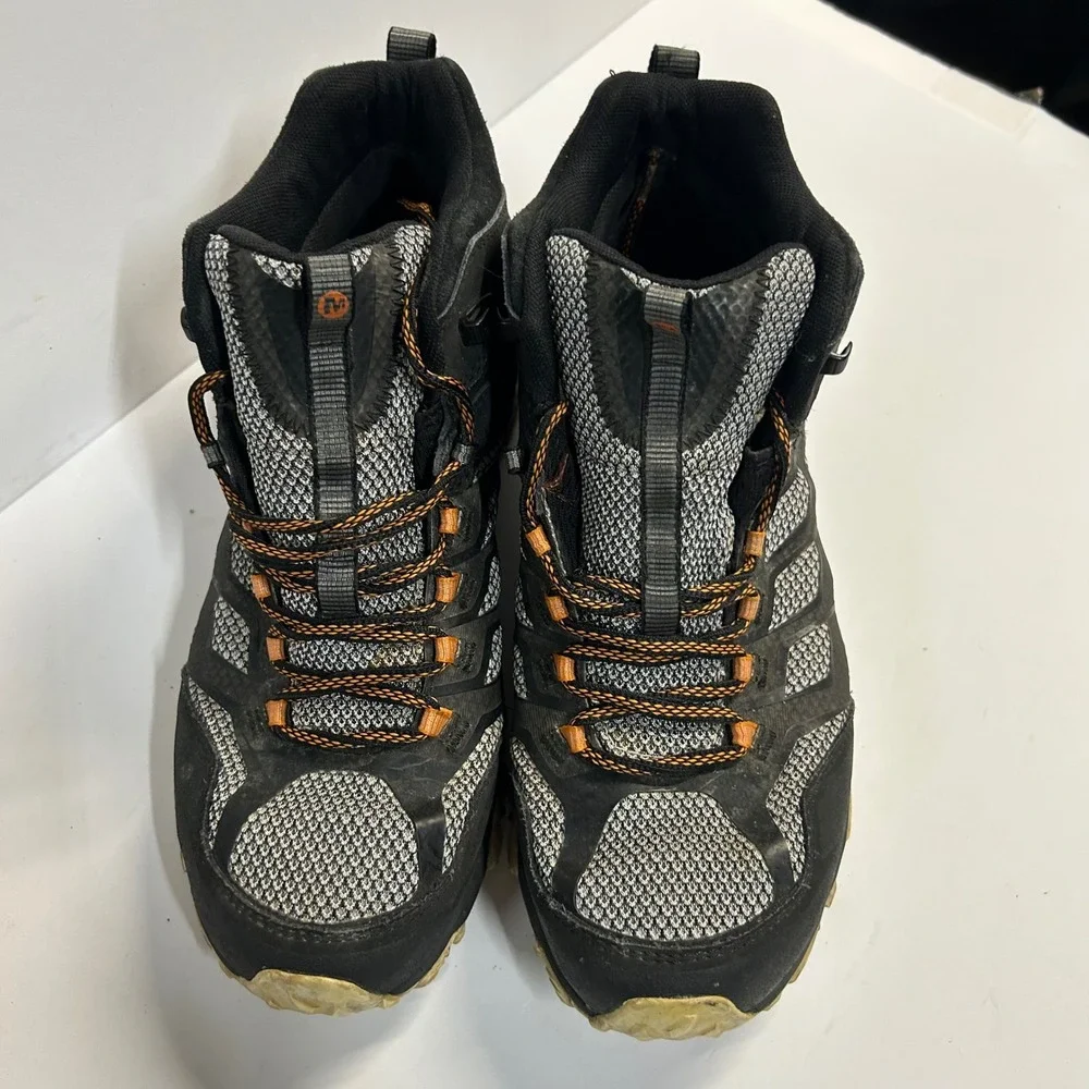 Merrell Moab FST Mid Waterproof Hiking Boots Black Orange Mens 10.5 J35747